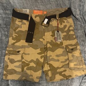 Men's Tan Camouflage Cargo Shorts with Belt